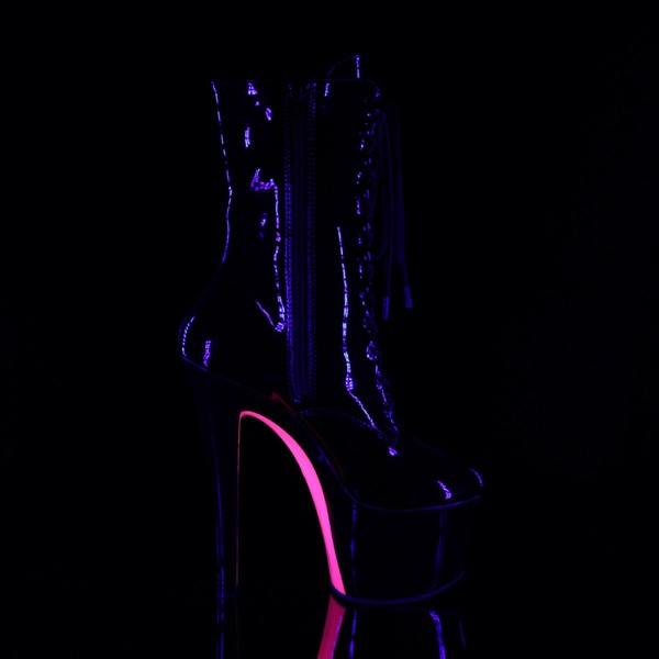 Schnürstiefelette mit schwarzlichtempfindlicher Kontrastfarbe SKY-1020TT schwarz / pink von Pleaser