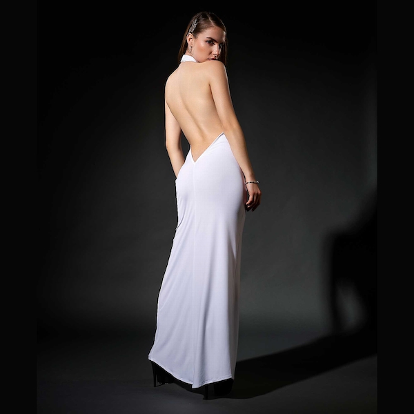 Langes weißes Lycra Kleid von Patrice Catanzaro