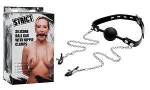STRICT Silicone Ball Gag with Nipple Clamps von Strict